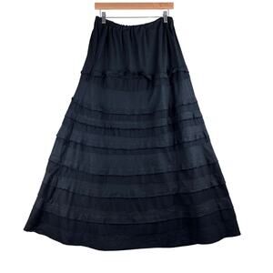 Two Wishes Black 100% Linen Maxi Skirt Women's Large Tiered Bandage Whimsigoth
